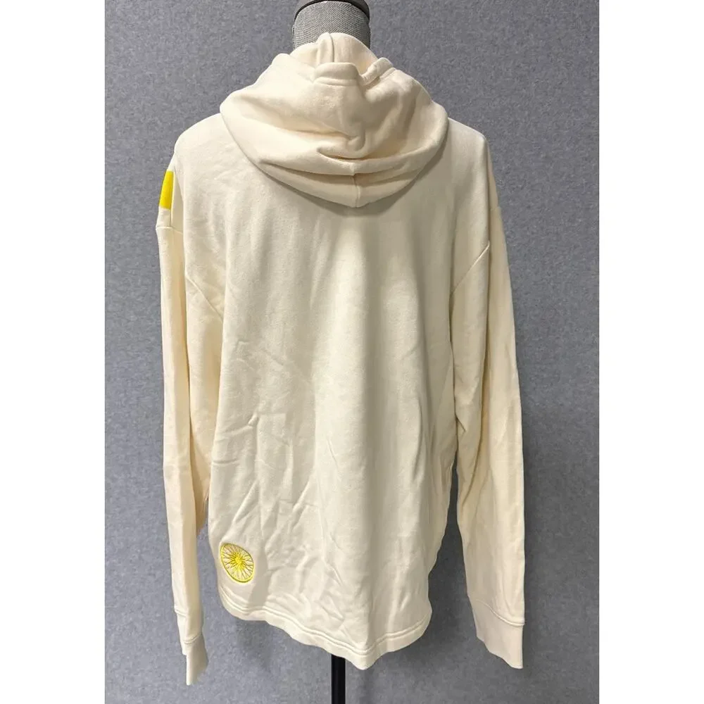 Tory Sport Chevron Hoodie French Terry Cream Yellow Athleisure Size Small